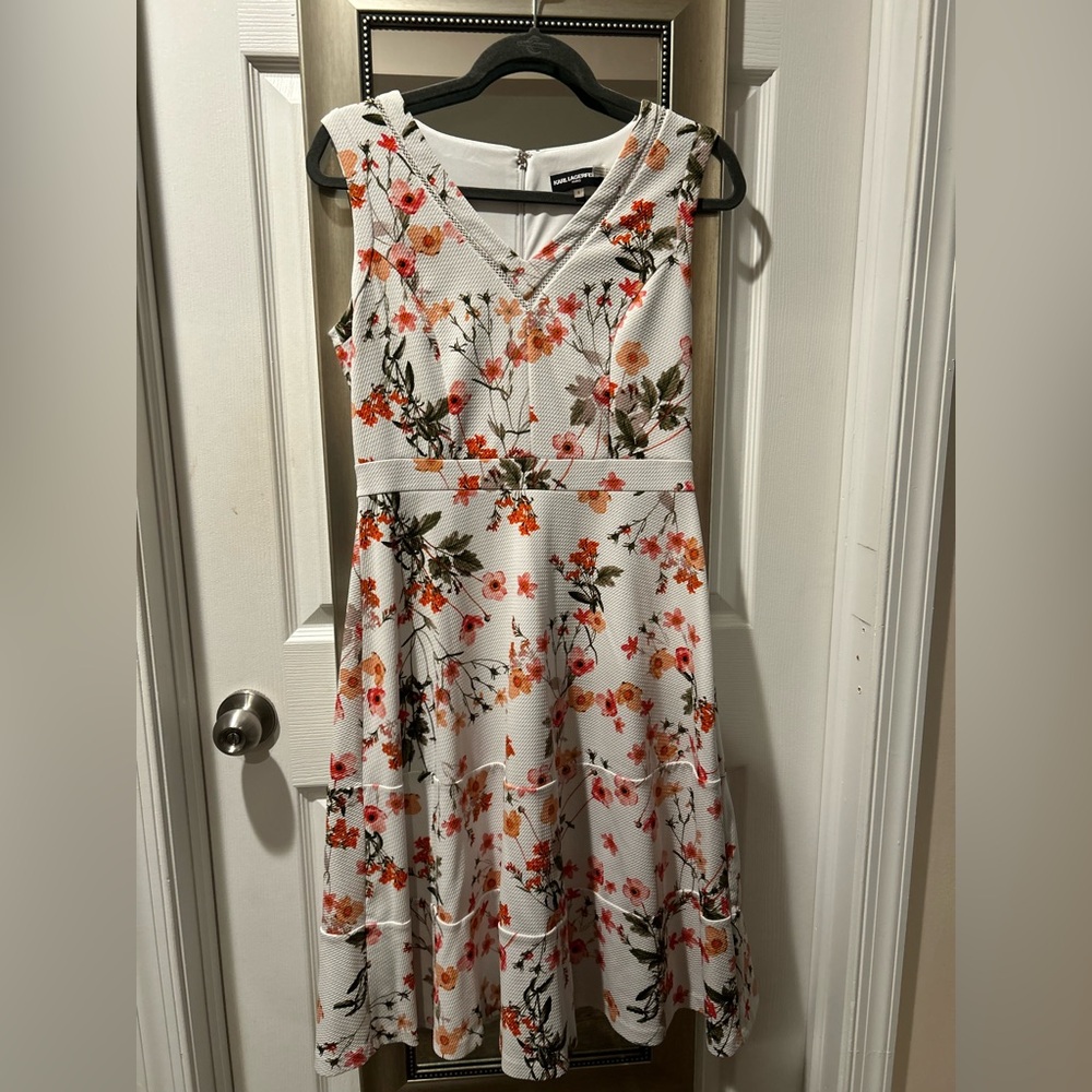 Karl Lagerfeld White and Orange Floral Midi Dress